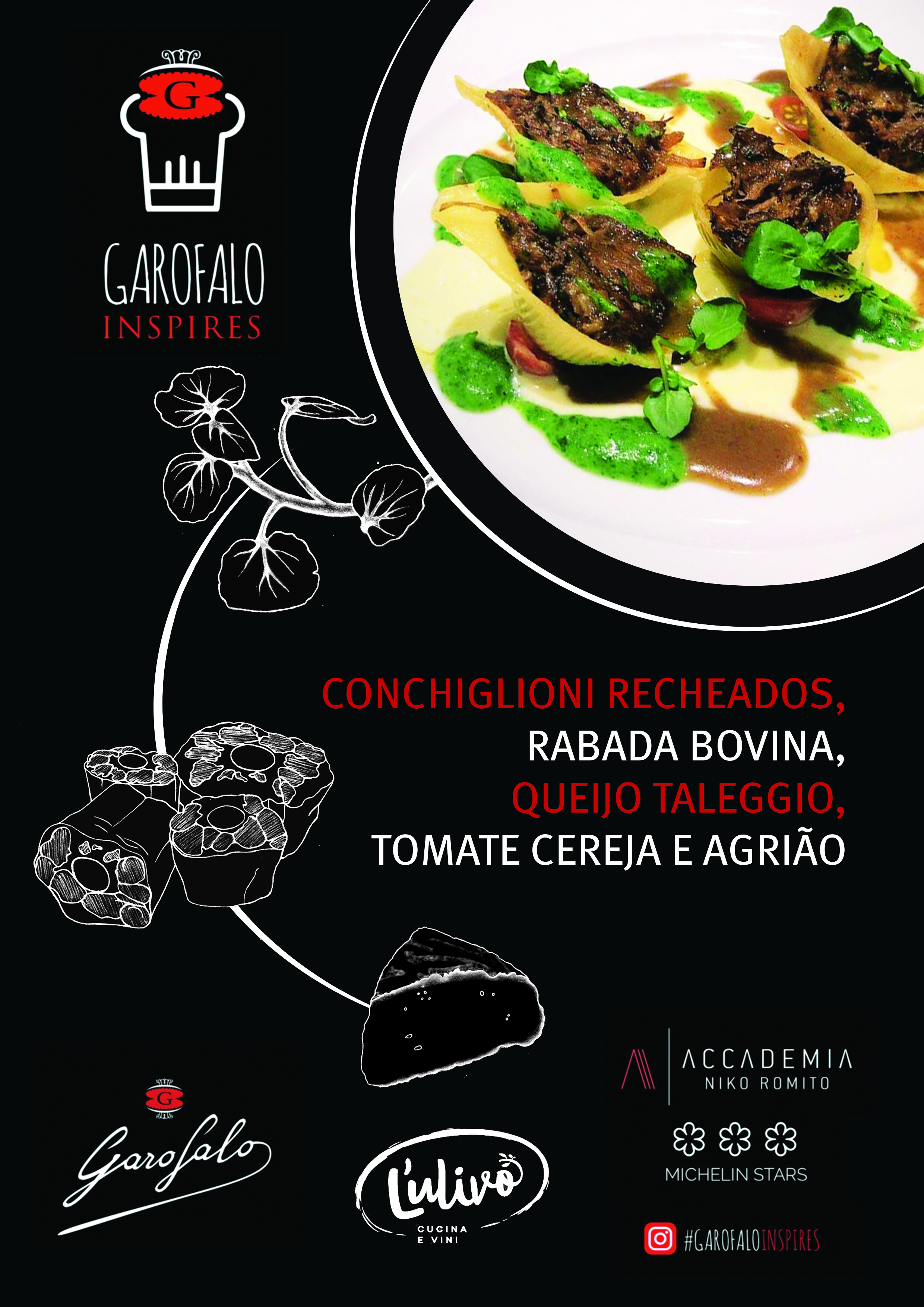 Garofalo - Conchiglioni, rabada bovina, queijo taleggio, tomate cereja e agrião
